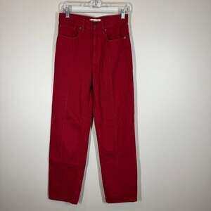 Madewell Baggy Straight Jeans Size 25 Red High Rise Front Seam Detail